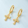 S925 Sterling Silver Zircon Cross Earrings with Round Bead Hoops - High-End European and American Style for Women