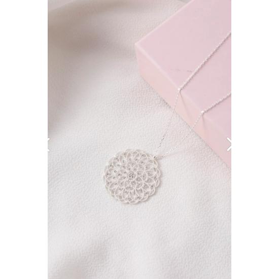 

Срібний ланцюжок 925 проби з білого цирконового каменю, намисто «Квітка життя».