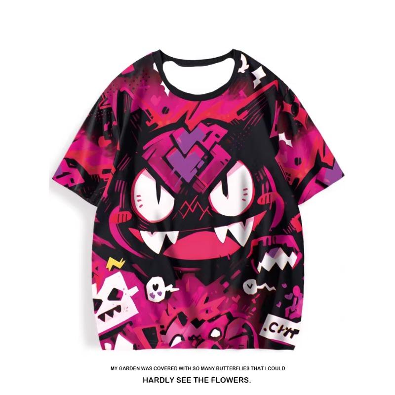 

Cartoon printed short-sleeved T-shirt men s loose plus size shirt cartoon around half sleeve thin trend student T-shirt 6XL