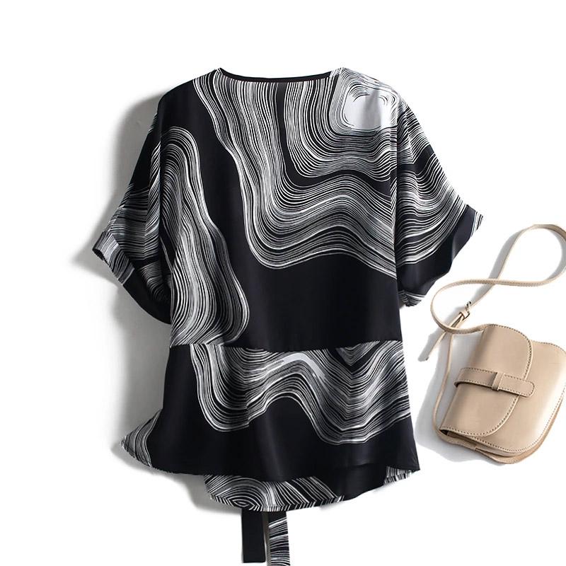 T-shirt Women Cotton Summer Large Size Tops Striped Loose Printed Casual Pullover T-shirt Top
