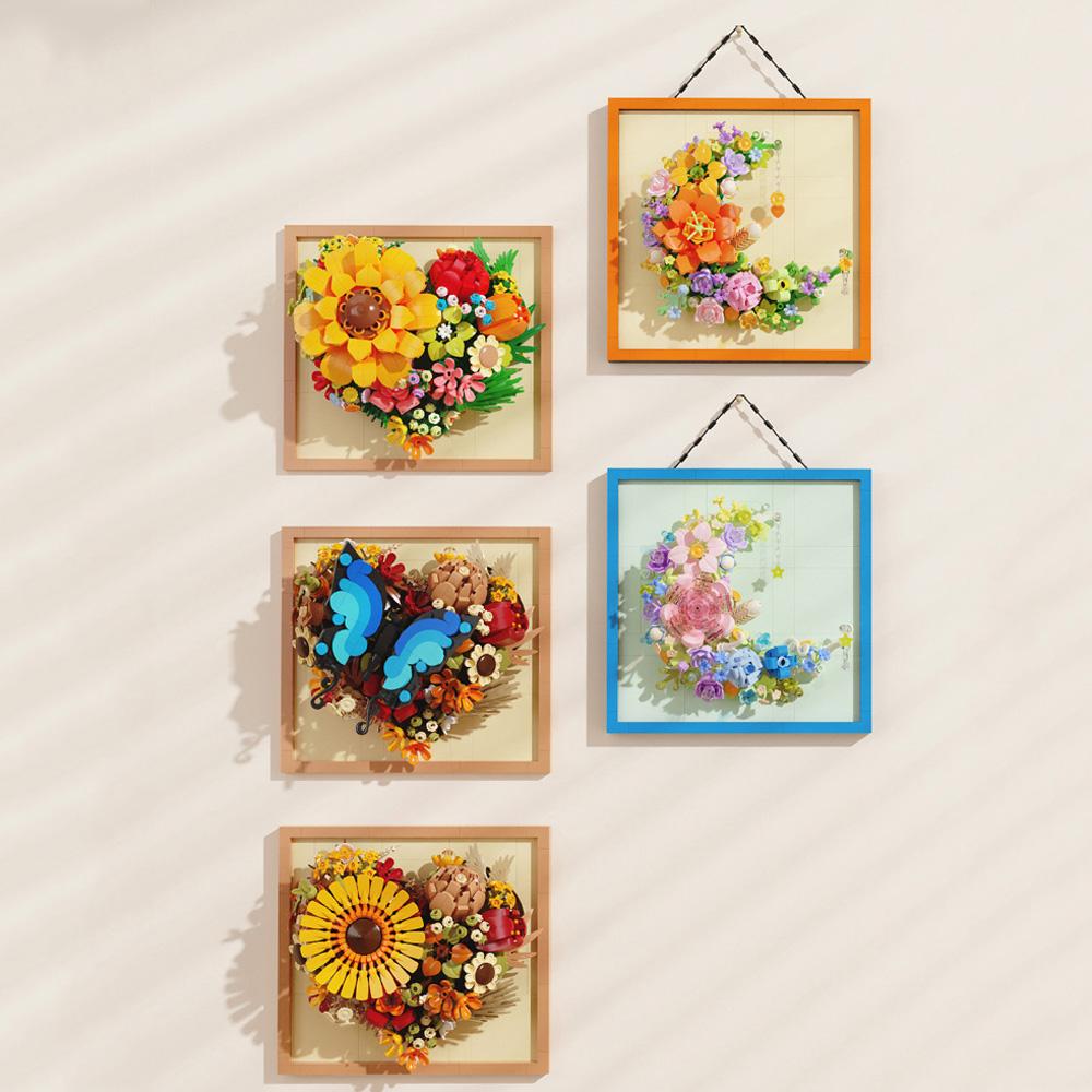 3D Decorative Painting Arts Mini Block Butterfly Flower Moon Photo Frame Idea Construction Building Bricks Toys For Kids Gifts