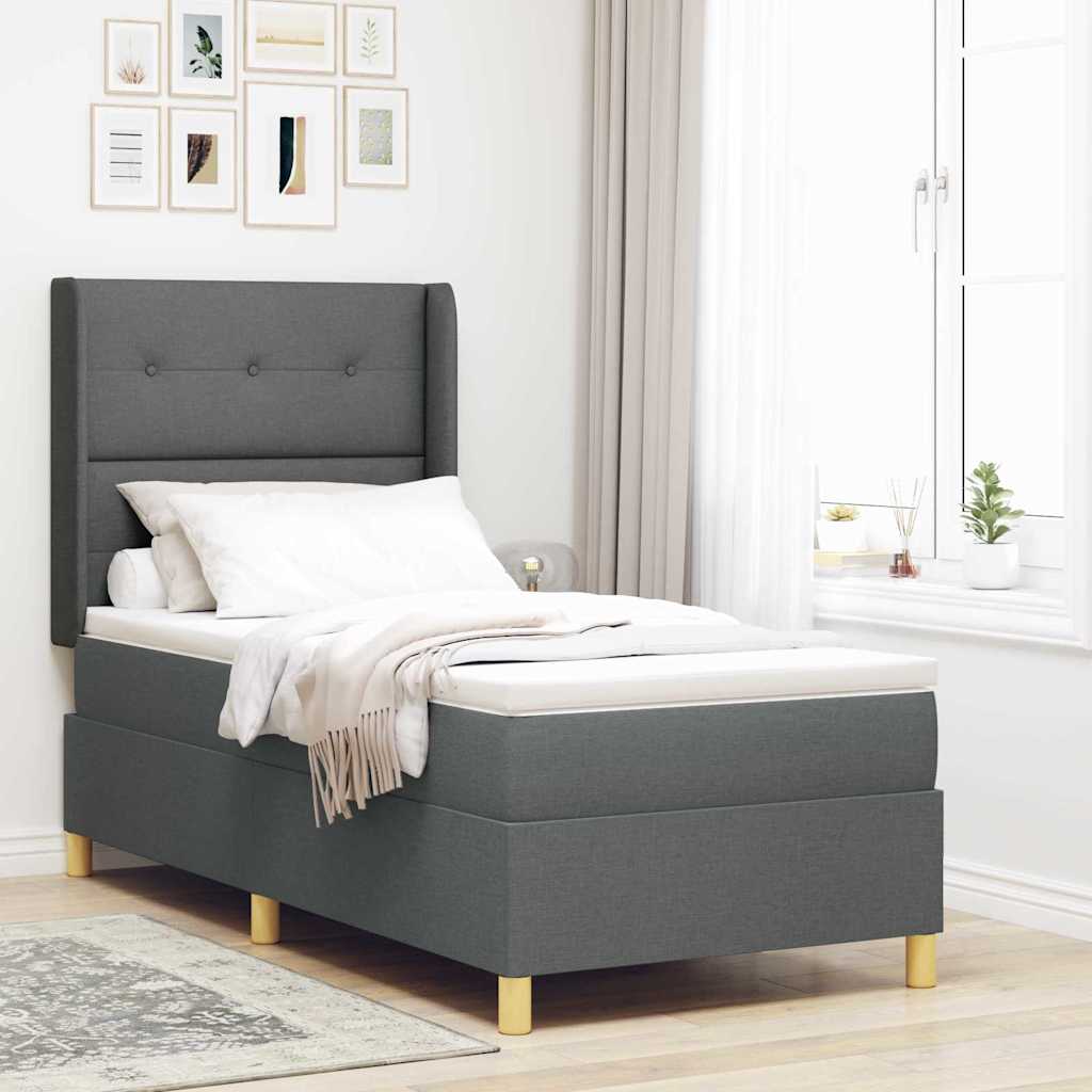 Box Spring Bed with Headboard Dark Gray 100 X 200 Cm Fabric