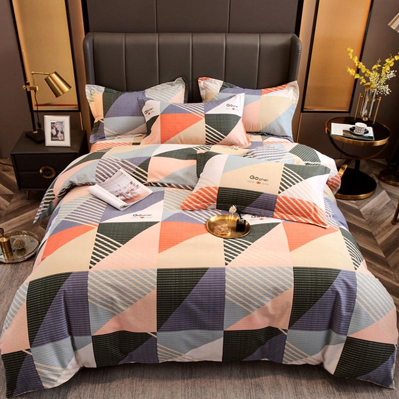 Set din patru piese din bumbac îngroșat și abradat, husă de pilota cu imprimeu, din bumbac pur, de lux, ușoară, cu abraziune, set de cearșaf de pat 4 piese