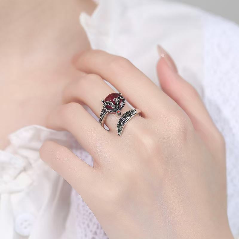925 Sterlingové Stříbro Vintage Prsten Liška Nastavitelný Jednoduchost Móda Nádherný Pro ženy Přítelkyni Šperky Svatba Dárky