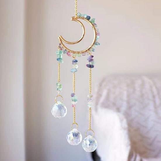 Crystals Suncatcher, Hanging Moon Sun Catcher with Glass Prisms for Windows, Healing Crystal Decor for Home, Gift for Christmas Birthday Valentine