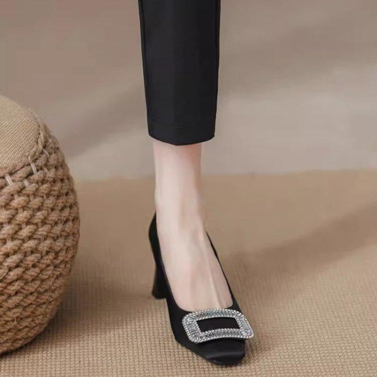 Square Head Thick Heel High Heels Fairy Autumn New Models with Skirt Temperament Single Shoes Light Mouth Shoes