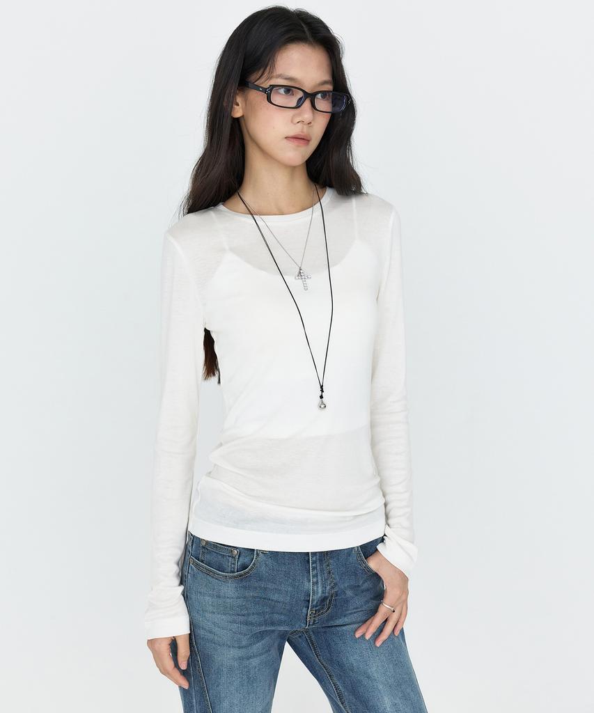 MONGDOL Wool Tencel Round Neck Long Sleeve T-Shirt Mdts111_6 Colors