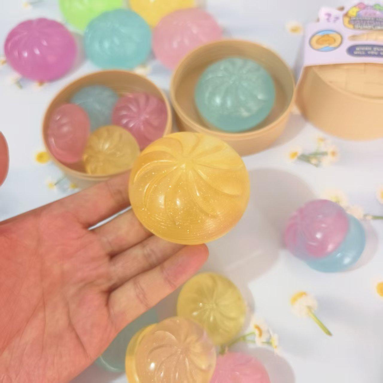 Favorite Toy Mini Glitter Dumpling Squishes Stress Relief Toy With Dumplings Steamer Fidget Sensory Squeeze Ball Simulation Food Squishy Bun