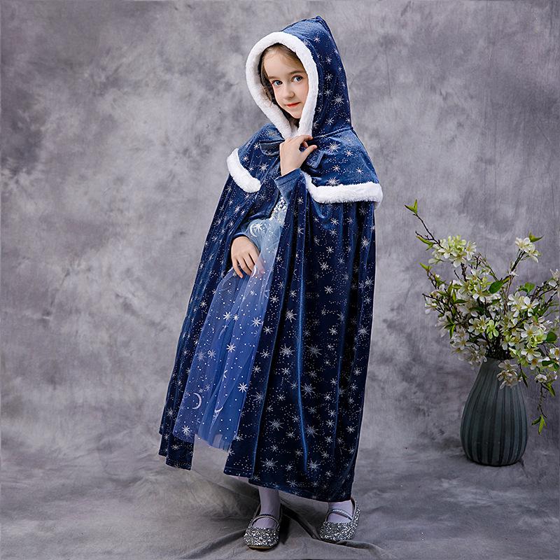 Mädchen Kälteabweisendes Elsa Prinzessin Samt Cape mit Fleecefutter