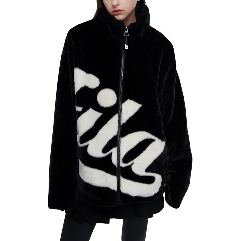 Fila Fusion 2023 Winter Fashion Jacket Retro Color Block Warm Plush Loose Top Men Jackets Black T11U342901F-BK