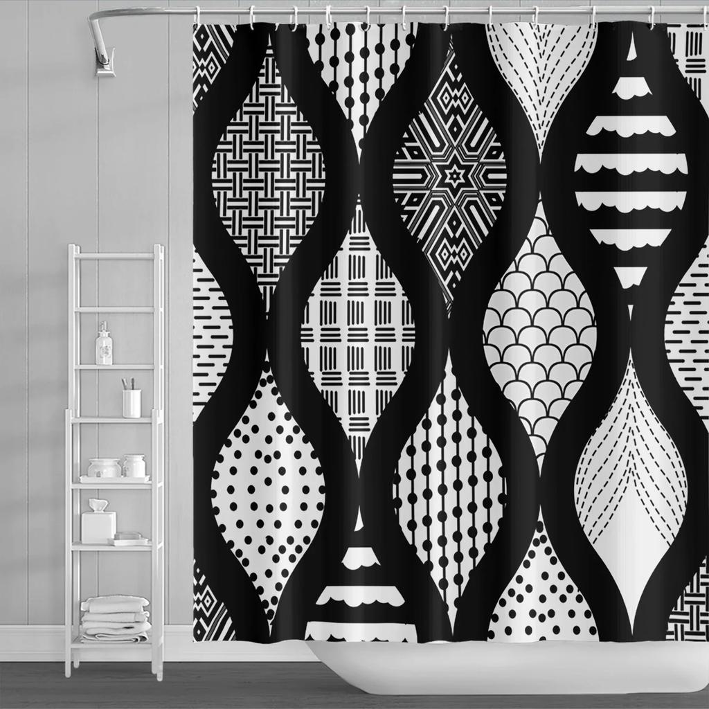 Modern Geometric Shower Curtain Blue Waterproof Shower Curtains Polyester Bath Curtain Bathroom Textured Fabric Machine Washable