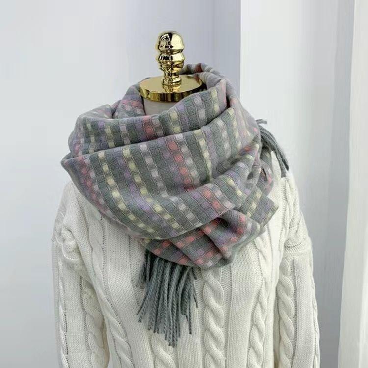 Korean Style Plaid Scarf for Women Winter Student Versatile Shawl Thickened Neck Warmer Cute Girlish Neck Gaiter