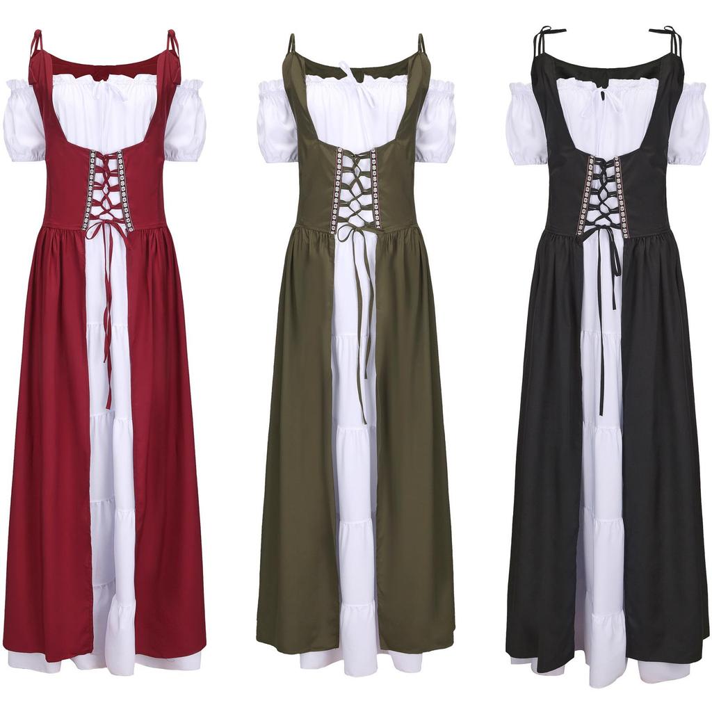 Medieval Renaissance Lace-Up Corset Dress - European & American Vintage Halloween Costume.