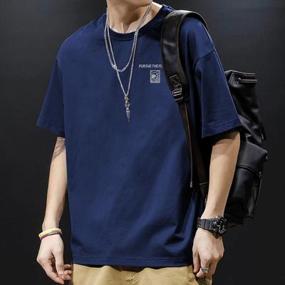 Minimalist Printed Short Sleeved T-shirt for Men Cotton Summer Tops