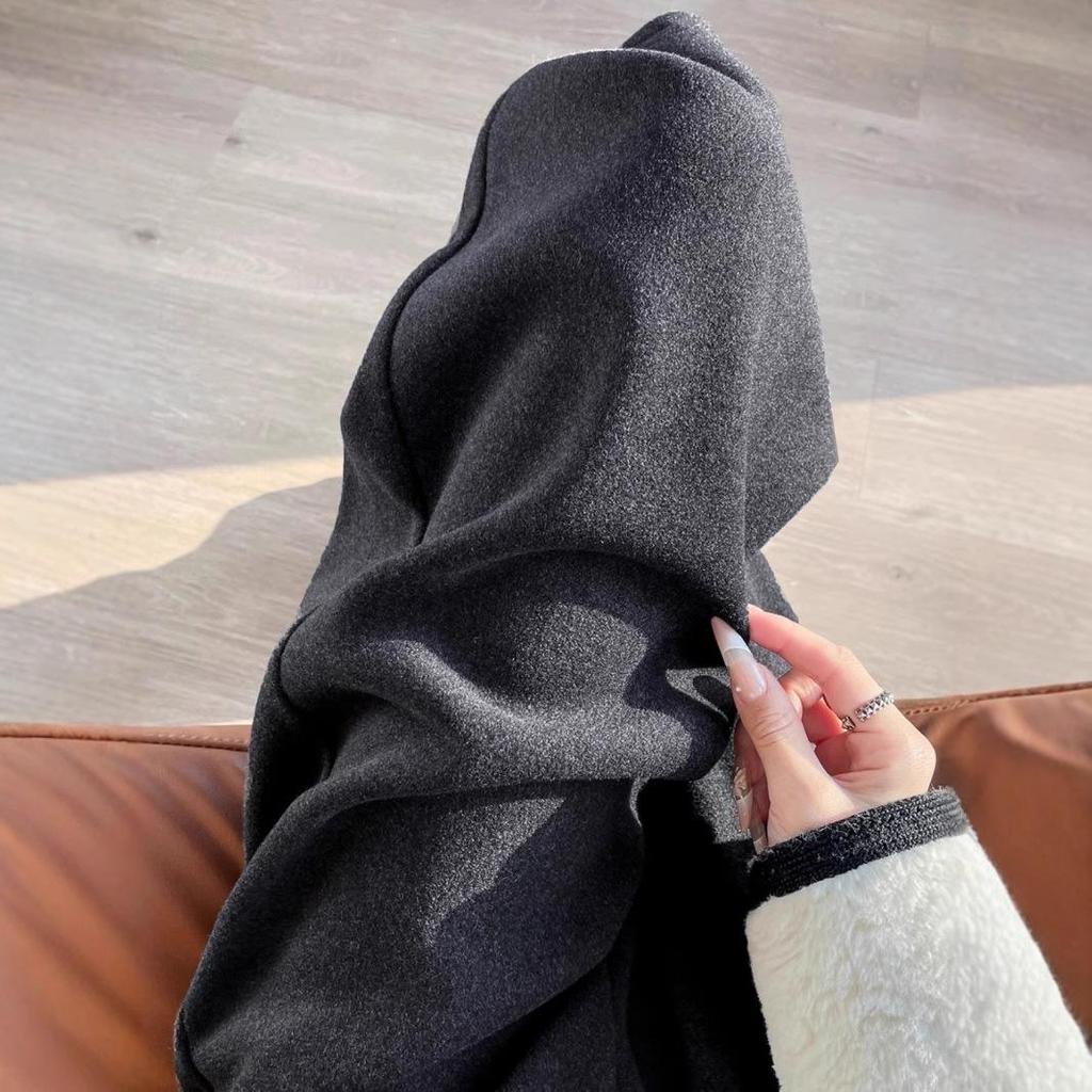 2024 Autumn/Winter Women's Black High-Waisted Woolen Wide-Leg Pants