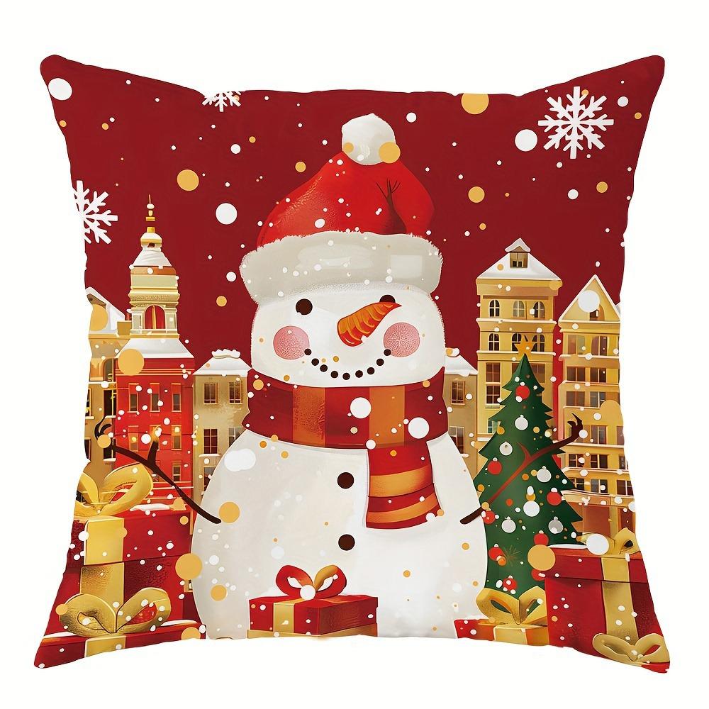Christmas Decoration Pillow Cover Santa Claus Gift Box Snowman Color Ball Pattern Living Room Sofa Cushion Suite Room Decoration