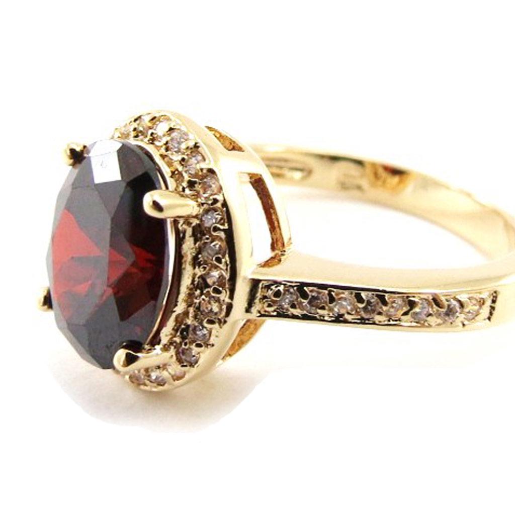 Gold Plated Ring 'Victorina' Golden Garnet - 12x11 Mm