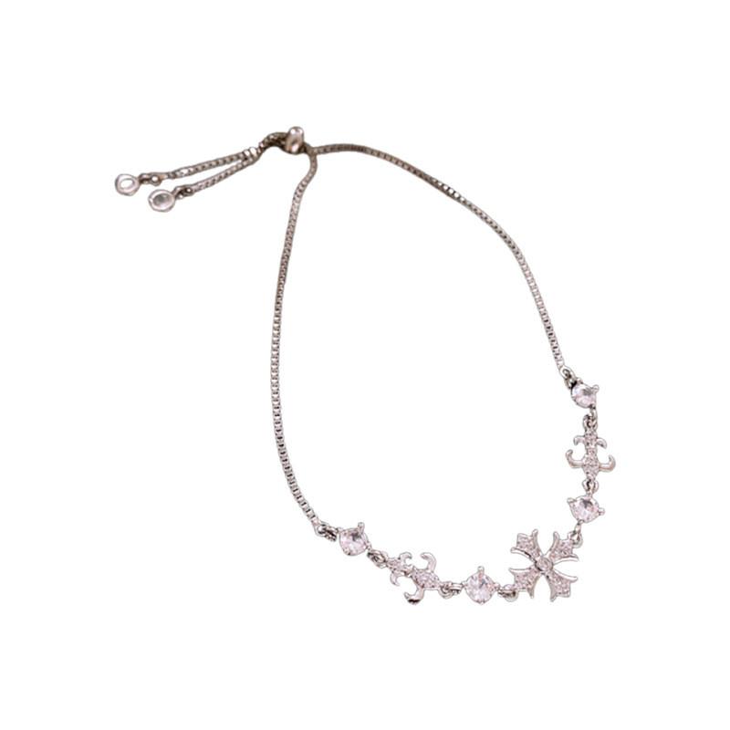 Iris Flower Zircon Cross Adjustable Chain Bracelet For Women Stylish Accessory Gift