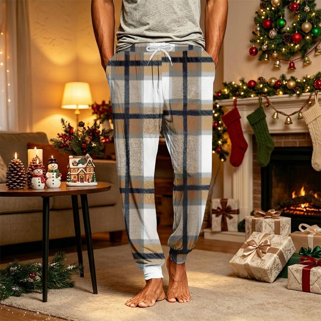 Men's Pajama Pants with Pockets Tapered Pants Christmas Print