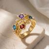 Vintage Geometric Colorful Zircon Rings For Women Luxury Gold Color Copper Knuckle Ring Female Wedding Party Charm Jewelry Gift