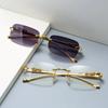 Neue randlose, rechteckige Vintage-Sonnenbrille aus Metall mit Leopardenkopf, modische, rahmenlose, getönte Brillengläser für Damen und Herren