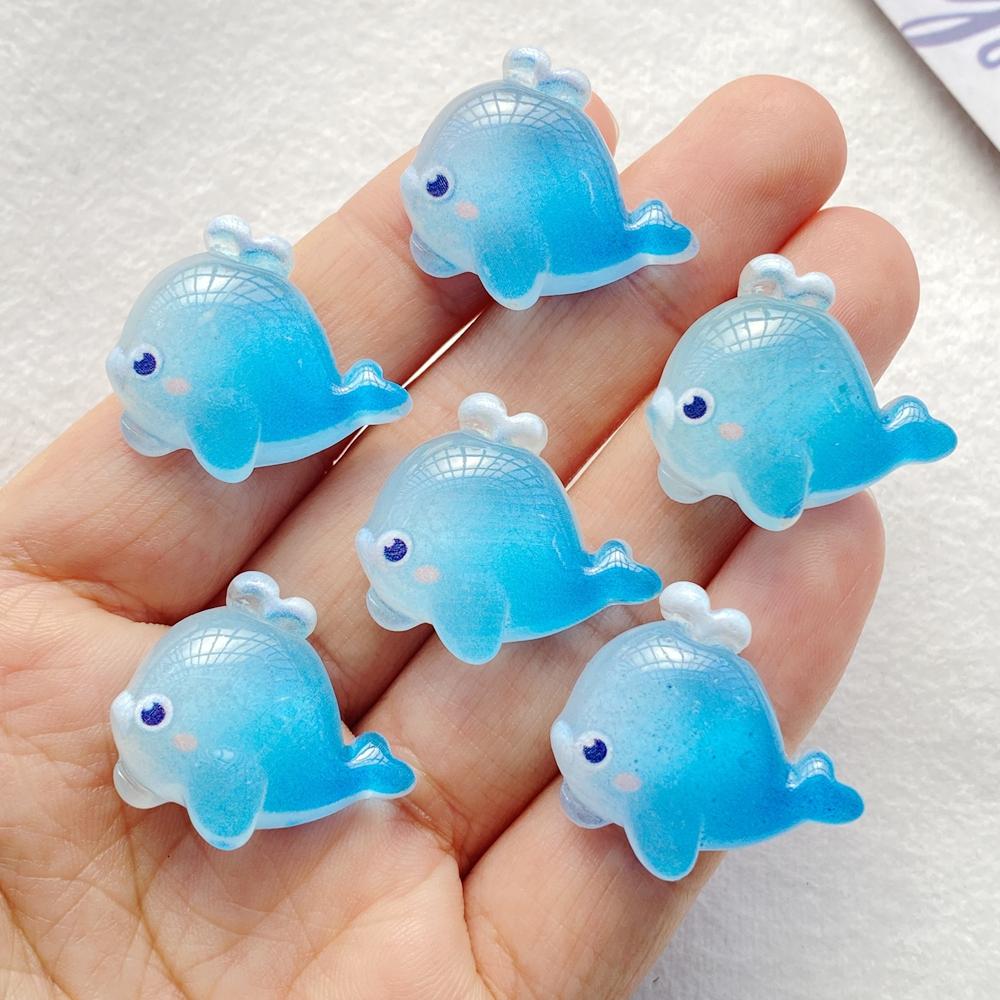 10Pcs Cute Resin Cartoon Shark, Whale, Sea Star Ocean Series Flat Back Cabochons Scrapbooking DIY Jewelry Craft Decoration