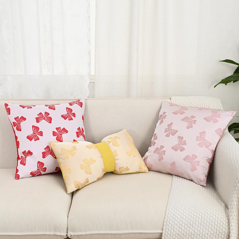 BUYNOW Jacquard Bow Pillowcase Without Pillow Core Korean Cute Girl Pink Bow Living Room Sofa Cushion Cover Home Bedroom Decor