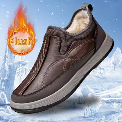 Bottes d'hiver à enfiler pour hommes - Chaussures isolées thermiquement pour temps froid avec semelle en PVC antidérapante, fermeture facile à enfiler, conception botte courte