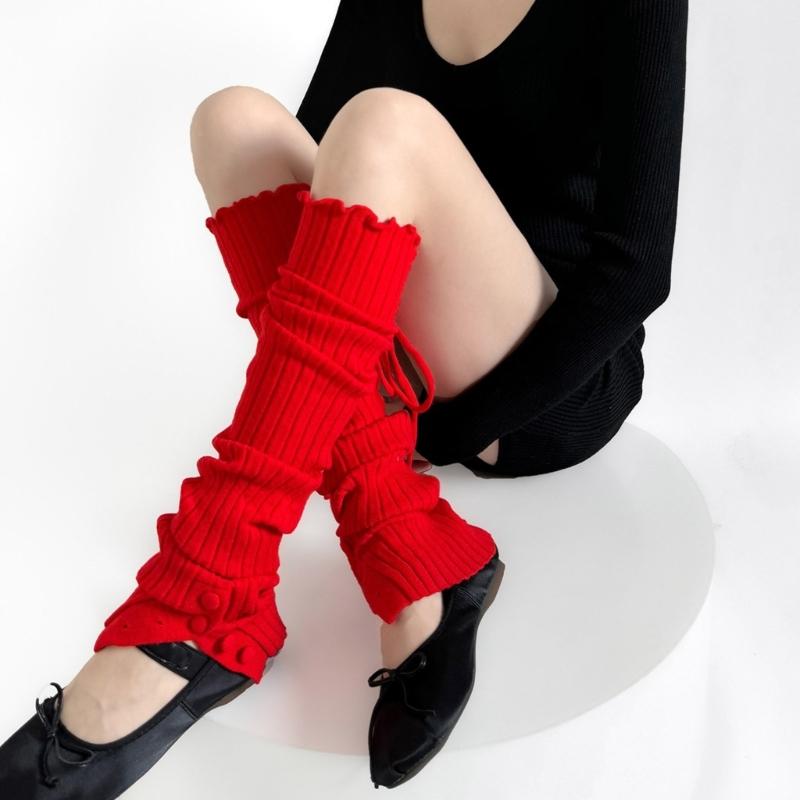 Ribbed Knit Thigh High Footless Long Socks with Button Detail Split Designs Over Knee Leg Warmers for Dance Enthusiasts