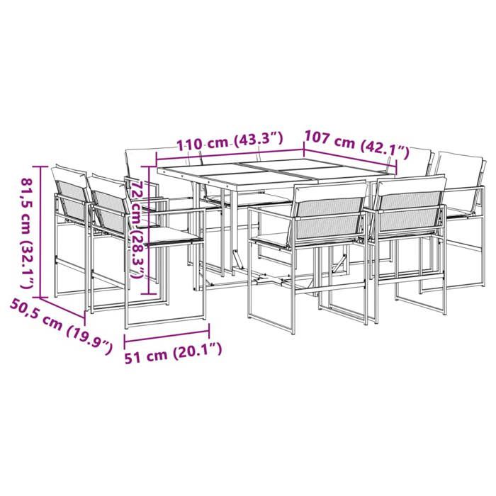 VidaXL Ensemble à manger de jardin avec coussins 9 pcs blanc textilène, ensemble à manger d'extérieur, meuble à manger de 3295108