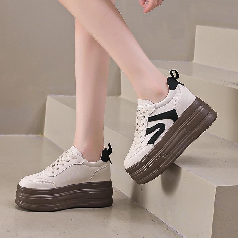 8.5CM Thick-soled Increase Small White Shoes Women 2024 Autumn New Breathable Leisure Sports Board Shoes Moral Training Shoes
