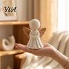 Healing Angel Sculptures for Office Minimalist Figurine with Wood Texture Wings, Compact Statue, Home Accessories Decorative White Sculpture