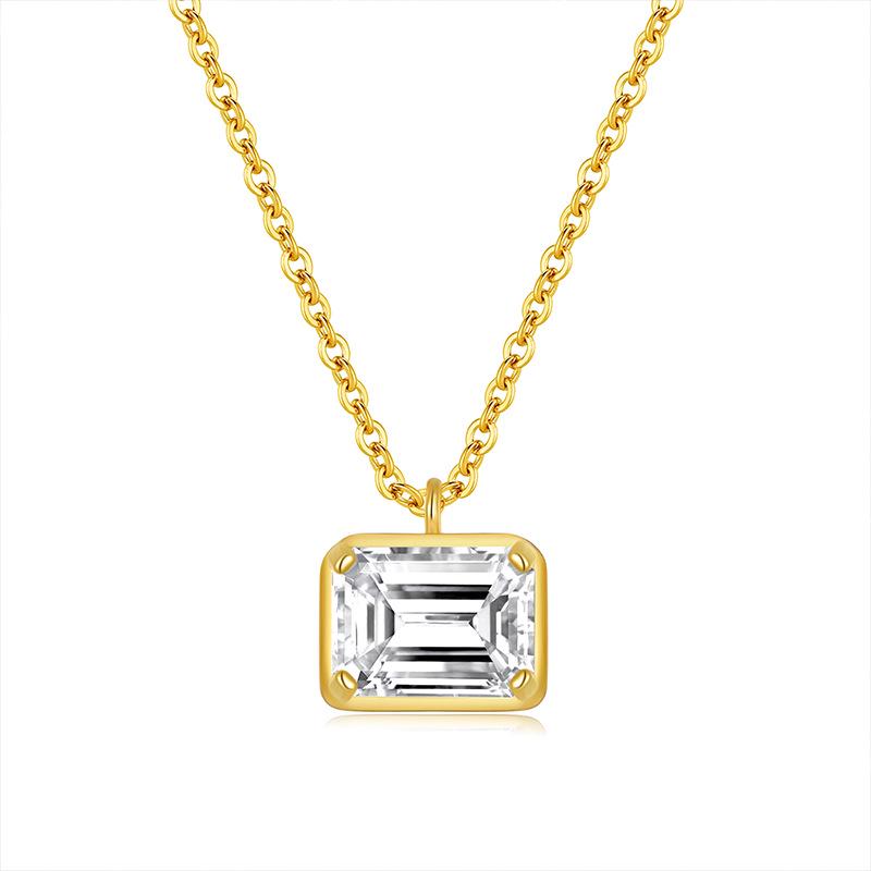 Emerald Moissanite Necklace: Trendy  Elegant S925 Silver Square Pendant with Clavicle Chain