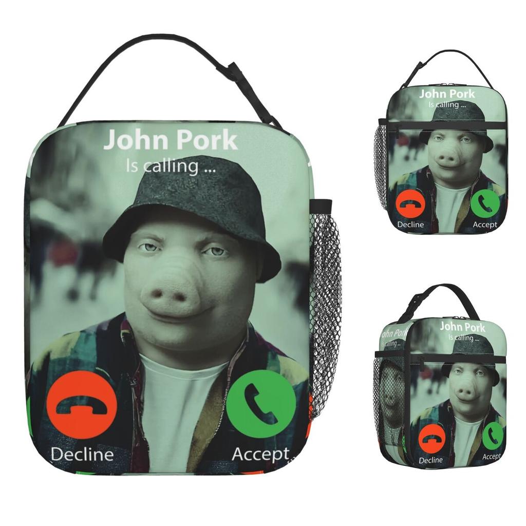John Pork Is Calling Lunch Bag Vintage Lunch Box Picnic Portable Insulated Tote Food Bags For Child Oxford Design Cooler Bag