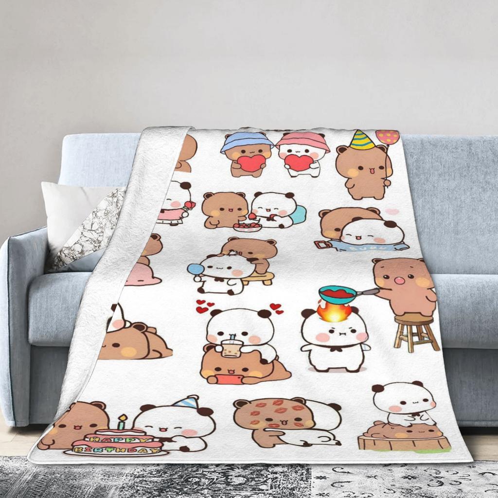 Bubu Dudu Süßer Cartoon-Bär Charakter Warme Weiche Decke Kawaii Panda Plüsch Überwurfdecke Schlafzimmer Flanell Bettüberwurf Sofabezug
