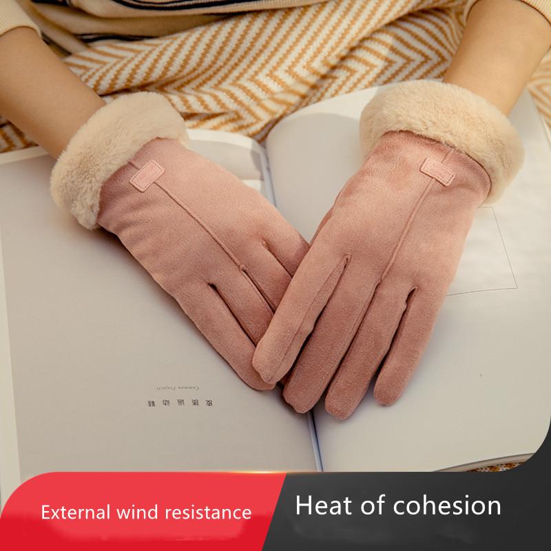 

Бархатные перчатки из оленьей кожи, хлопковые утолщенные зимние плюшевые корейские студенты, теплые перчатки для девочек, милые женщины, защищающие от холода осенью и зимой розовый