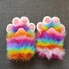 Furry Costume Paw Gloves With Fingerless Design Rainbow Gradient Adult Cosplay Accessory Anime Themed