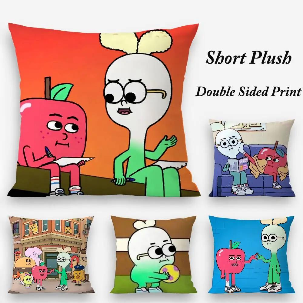 Anime Food A-Apple And Onion Pillow Case Plush Fabric Soft Double Sided Print Home Sofa High Quality Cushion Cover Throw