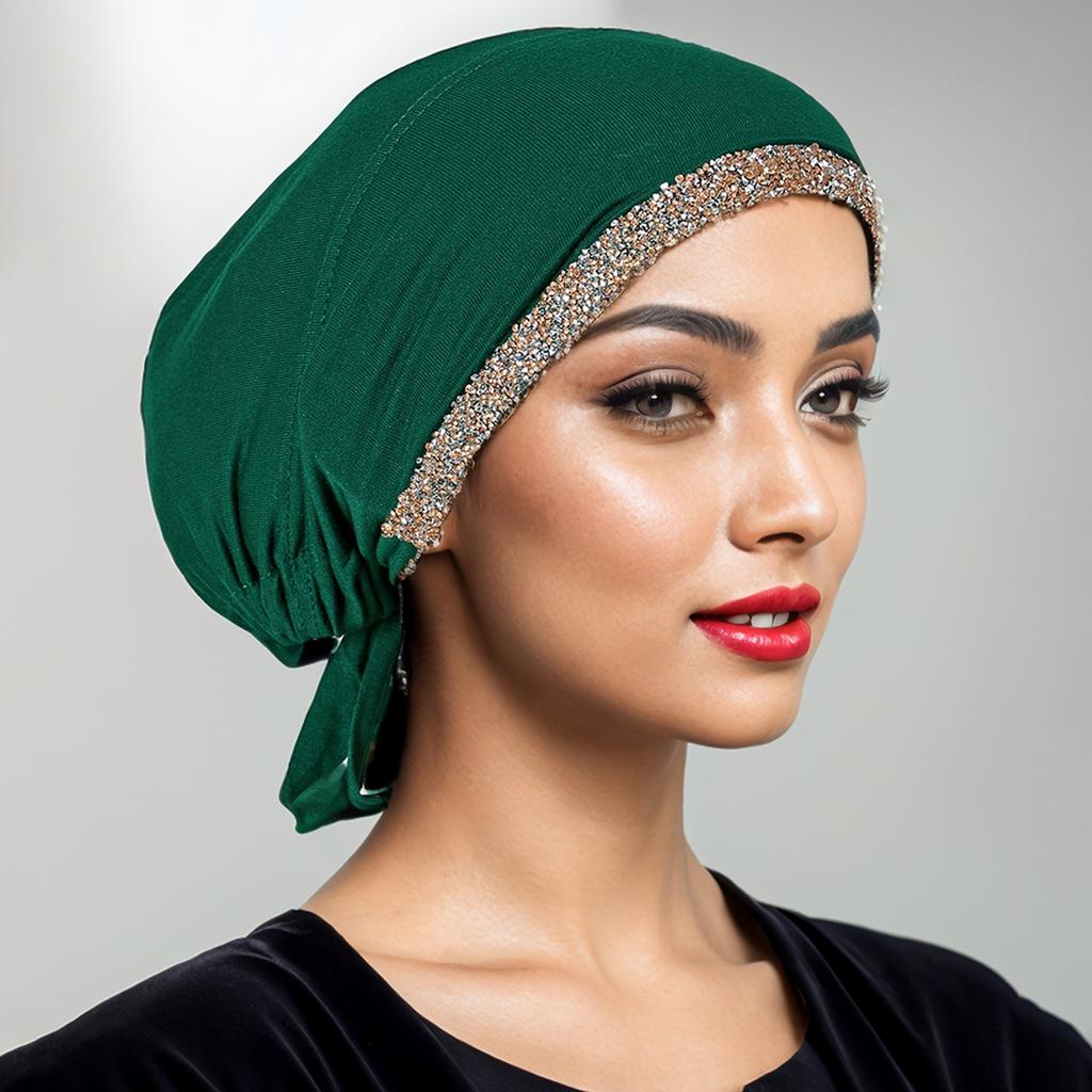 New Modal Rhinestone Band Muslim Turban Hat Inner Hijab Caps Islamic Underscarf Bonnet India Hats Female Headwrap Turbante Mujer