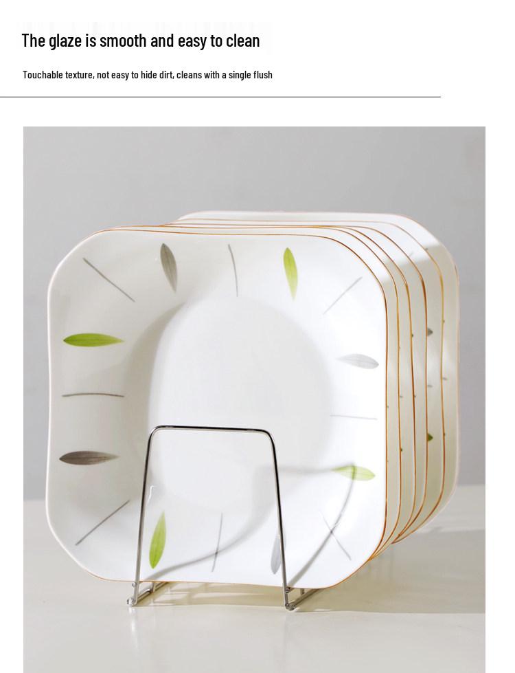 Japanese Style Ceramic Square Plate Set - 4/6 Pieces, Microwave Safe, Thickened Ruyi Design Plates.