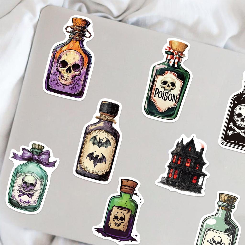 50PCS Halloween Potion Bottle Stickers Holiday-themed Painted Graffiti Mugs Phones Notebooks Luggage Decor Waterproof Stickers