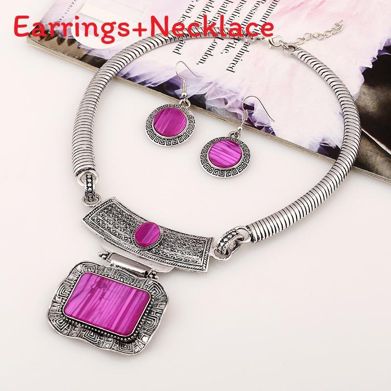 Geometric Alloy Necklace Earrings With Vintage Finish For Boho Fashion And Daily Wear