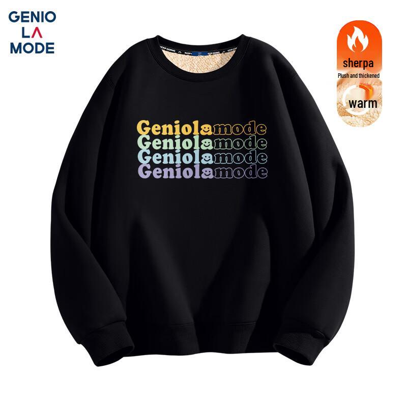 GENIOLAMODE Herren Schwergewicht Plüschgefüttertes Rundhals-Sweatshirt