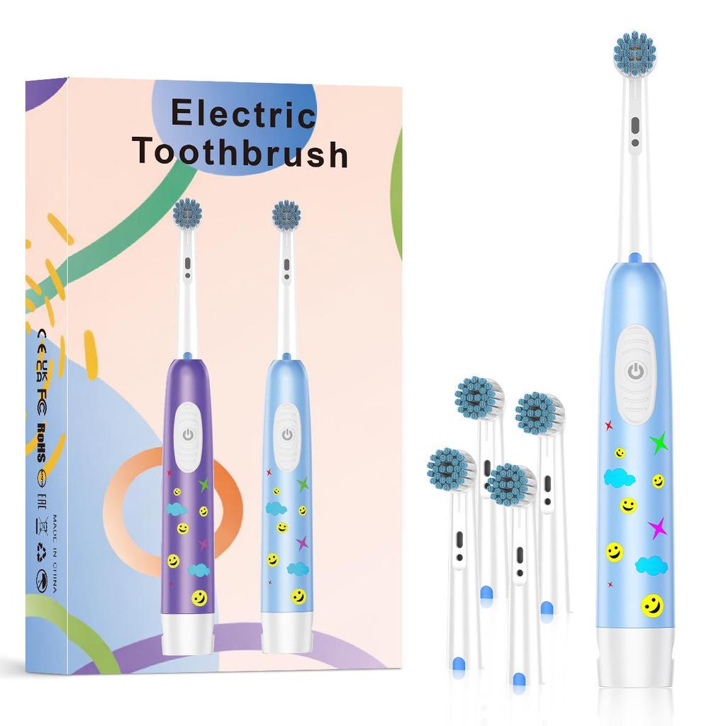 Kids' Electric Toothbrush: Waterproof, Soft Bristles, Battery-Operated Cartoon Design for Ages 2-12.