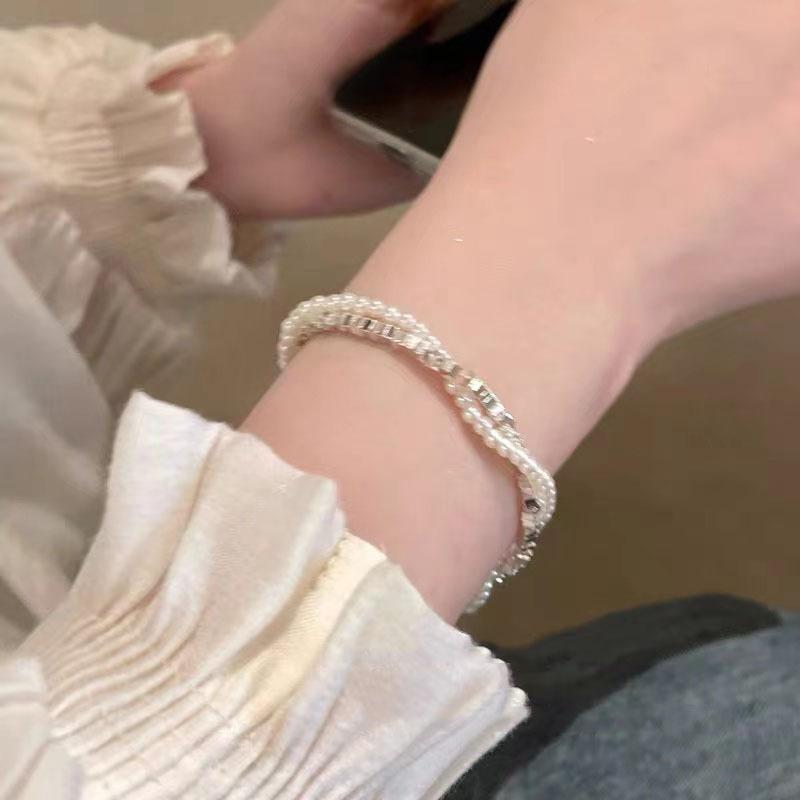 Womens Bracelet Pearl With Irregular Silver Beads And Tassel Accents For A Look Classy