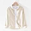 Camping Spring Summer Linen White Long-Sleeved Shirt, Men's Cotton&Linen Shirt, Business Casual, Comfortable Loose Blouson