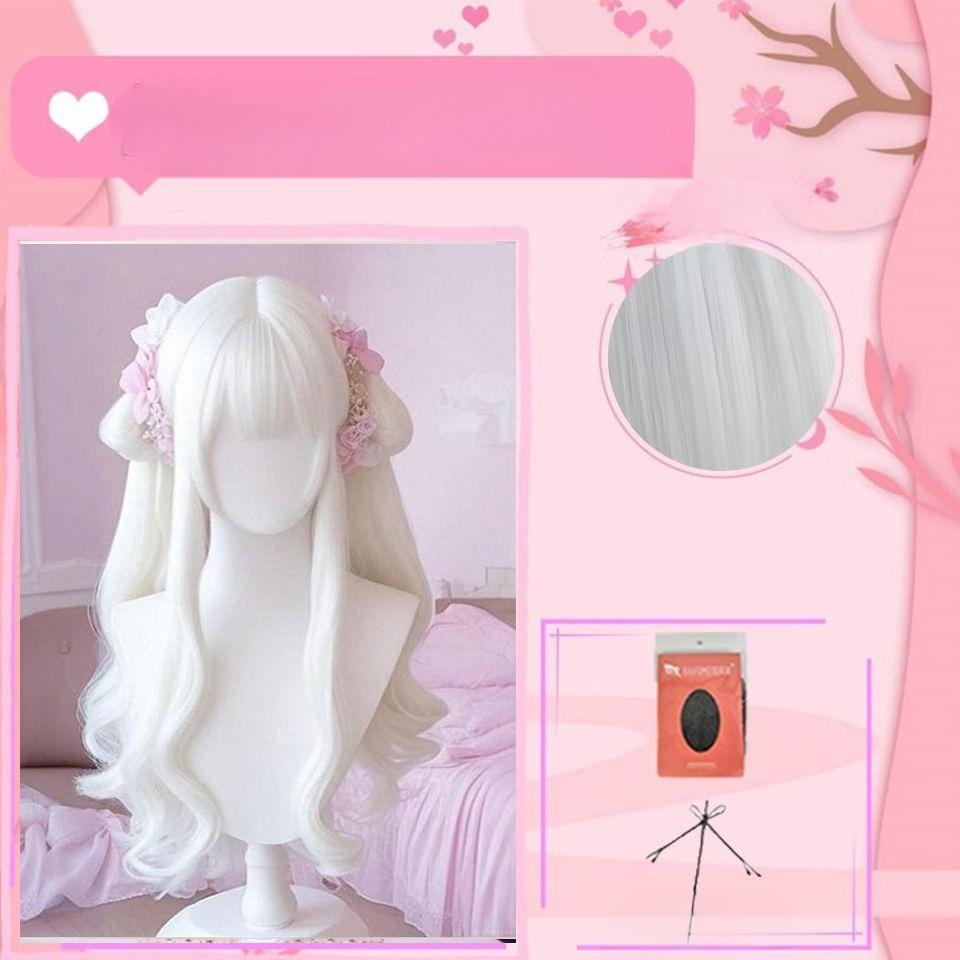 Girl's Long Wavy Wig - Lolita Style, Big Waves, Pure White Wig - Cosplay Wig for Anime