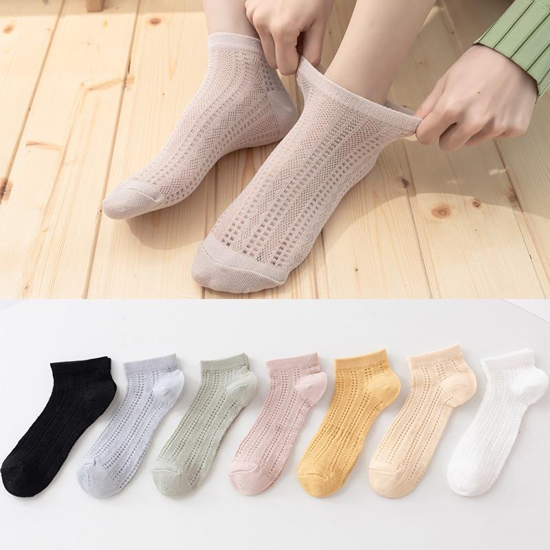 10 Pairs of Female Spring and Autumn Lace Mesh Hollow Mesh Breathable Crystal Silk Shallow Mouth Invisible Socks
