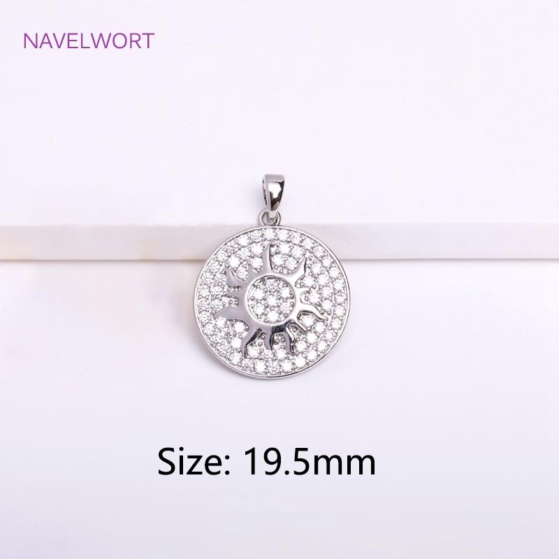 18K Gold Plated Brass Charm,Round Sun Charm For Necklace Making Findings,Inlaid Zircon Sun Pendant,Jewelry Charm,DIY Accessories