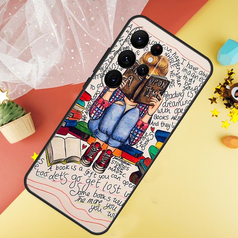 Read Books illustration Phone Case For Samsung Galaxy S26 S25 Ultra S23 S21 S20 S22 S24 FE S10 Plus Cover Coque